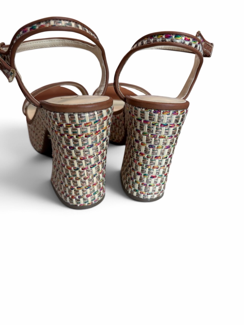 Jessica Simpson Multicolor Woven Platform Sandals with Brown Trim - Picture 15 of 15